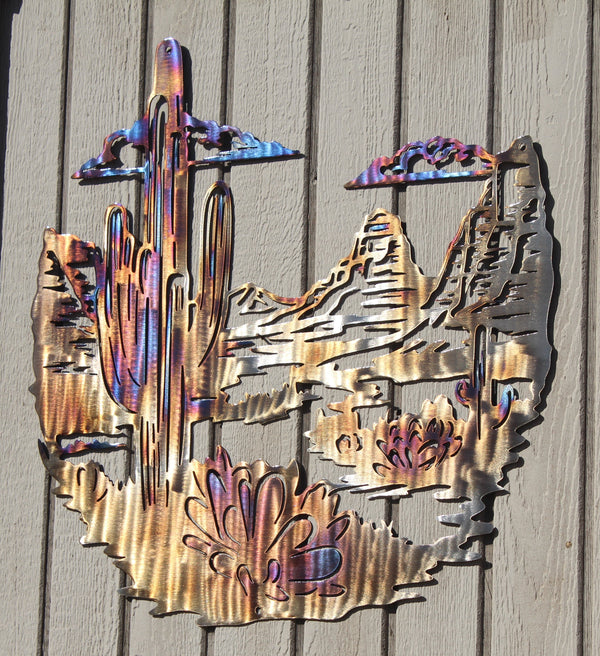Desert Saguaro Cactus Metal Wall Art Heat Treated