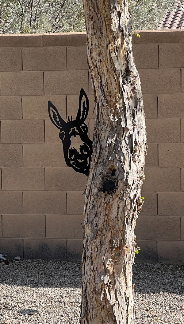 Peeking Donkey Metal Wall Art