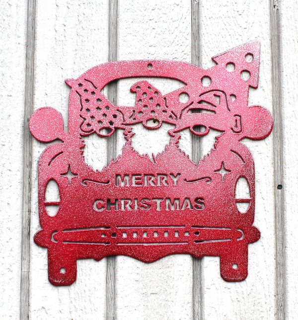 Christmas Truck with Gnomes Metal Art Home Decor