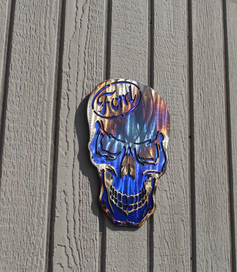 Skull with Ford Logo Metal Wall Art