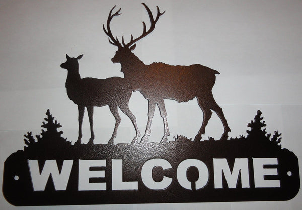2 Elk Welcome Sign Metal Wall Art