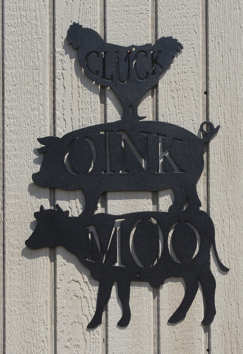 Cluck Oink Moo Metal Art