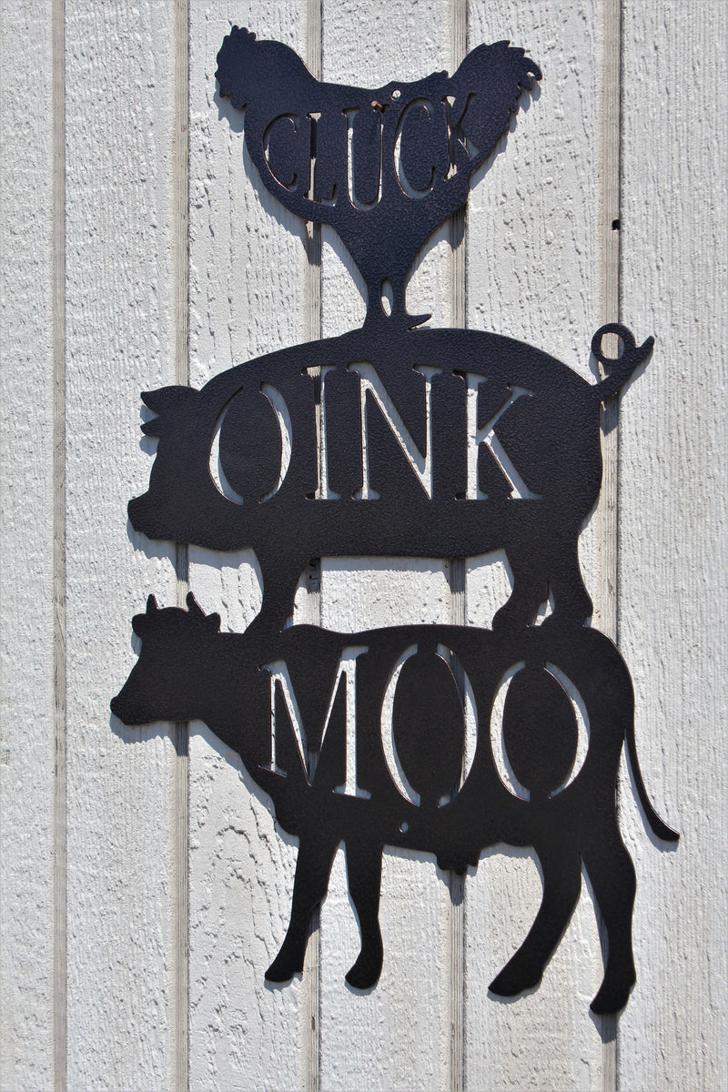 Cluck Oink Moo Metal Art