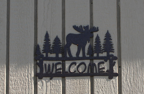 Moose Welcome Sign Metal Wall Art