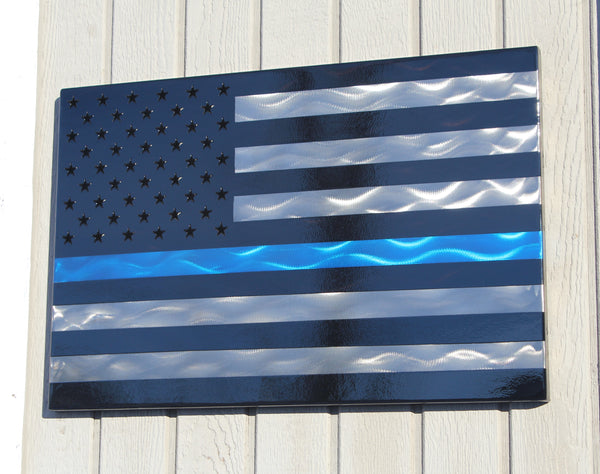 American Flag Thin Blue Line Metal Wall Art Single Panel