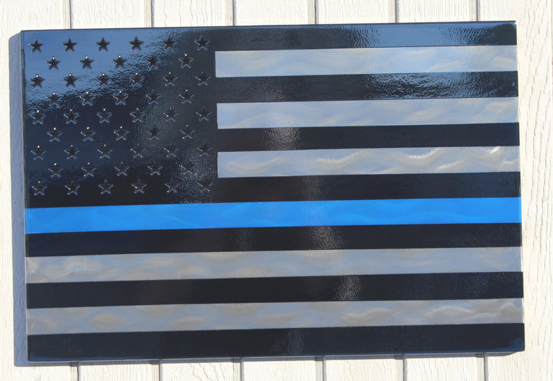 American Flag Thin Blue Line Metal Wall Art Single Panel