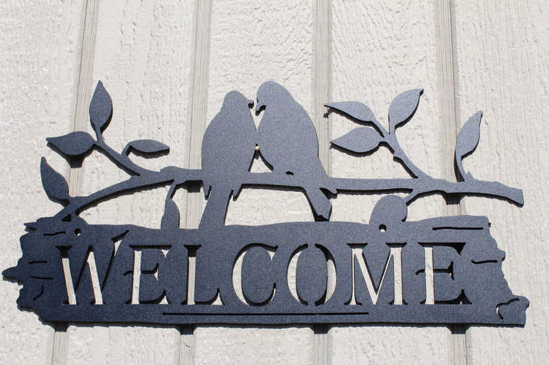 Birds on a Branch Welcome Sign Metal Wall Art
