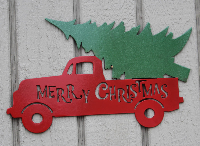 Christmas Tree Truck Metal Wall Art