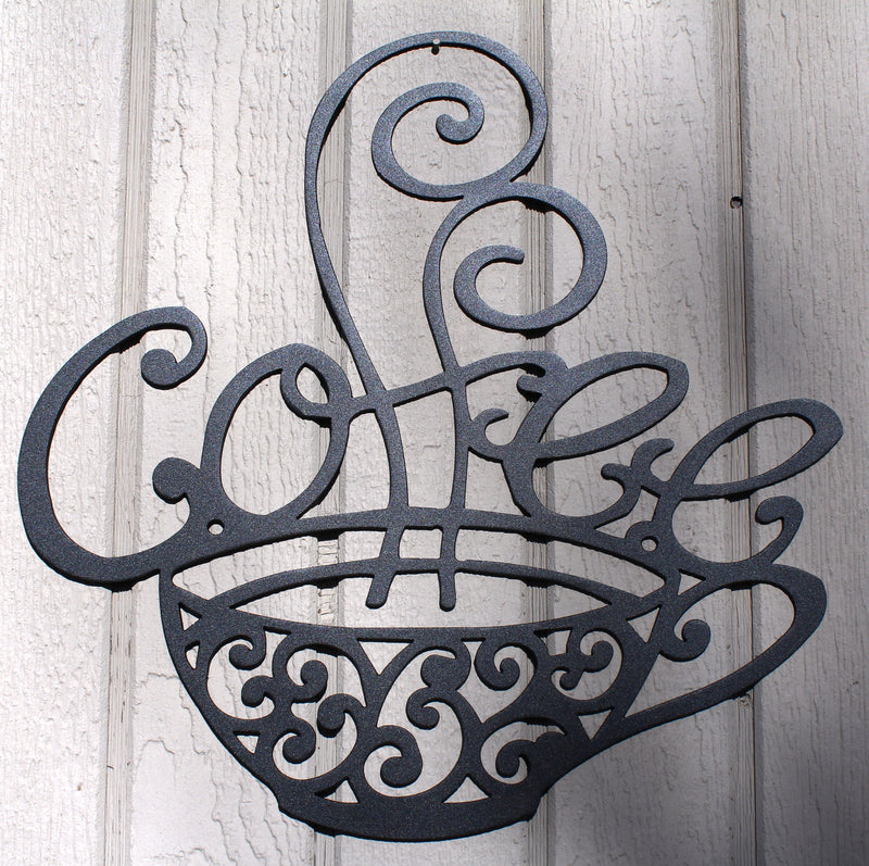 Steaming Coffee Mug Metal Wall Art