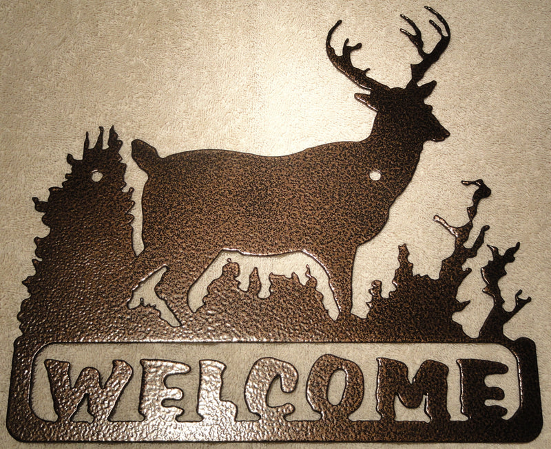 Deer Welcome Sign Metal Wall Art