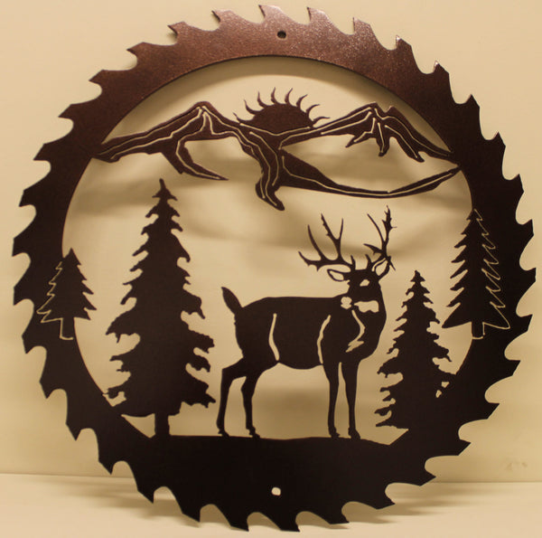 Deer and Mountain Saw Blade Metal Wall Art