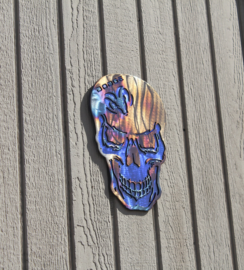Skull with Dodge Logo Metal Wall Art