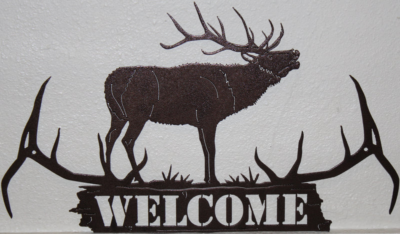 Elk Antler Welcome Sign Metal Wall Art
