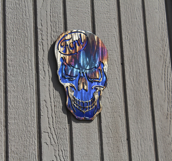 Skull with Ford Logo Metal Wall Art