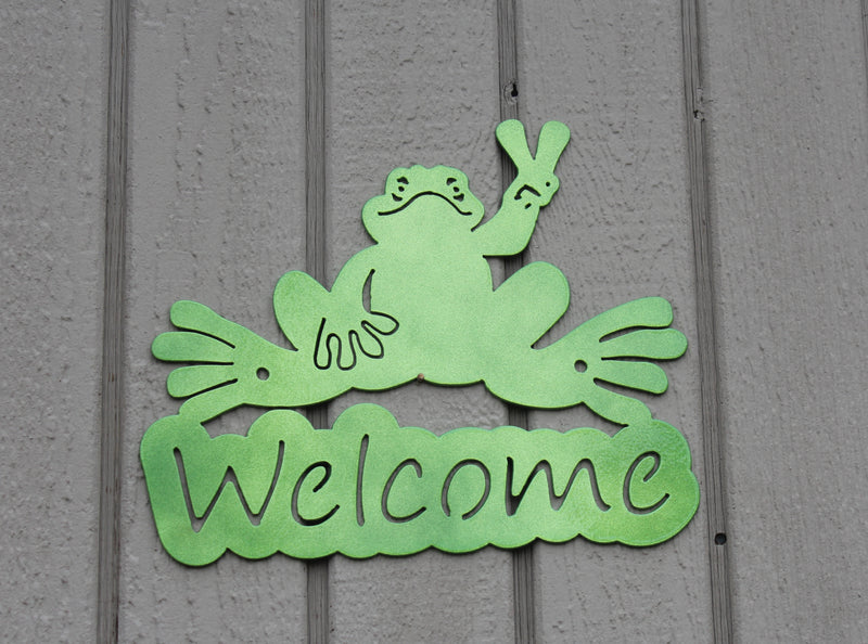 Frog Welcome Sign Metal Wall Art