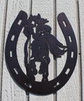 Horseshoe with Horse Metal Wall Art
