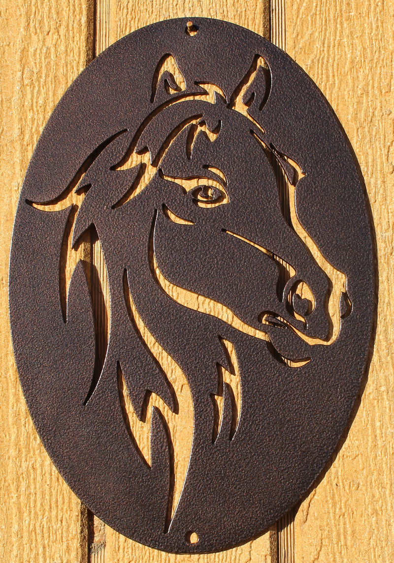 Horse Head Oval Scene Metal Wall Art