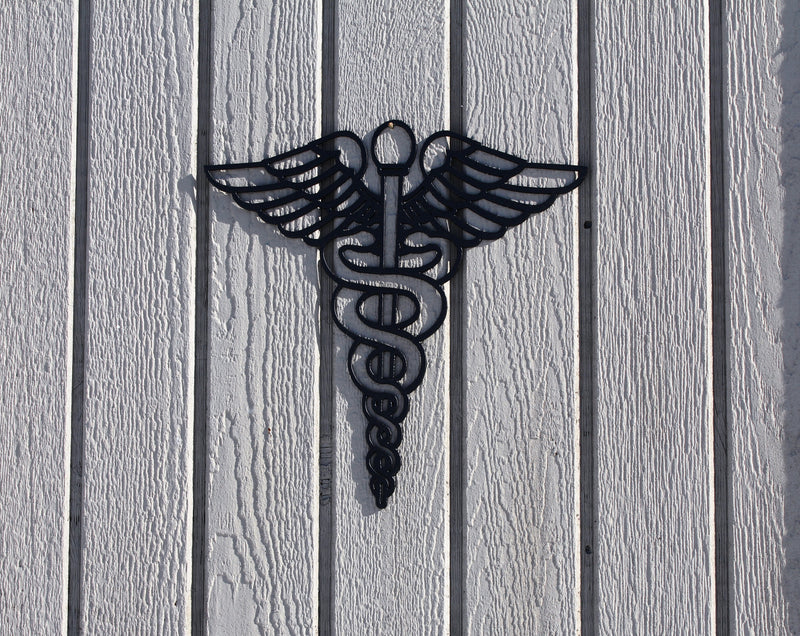 Caduceus Medical Nurse Symbol Metal Wall Art Flat Black