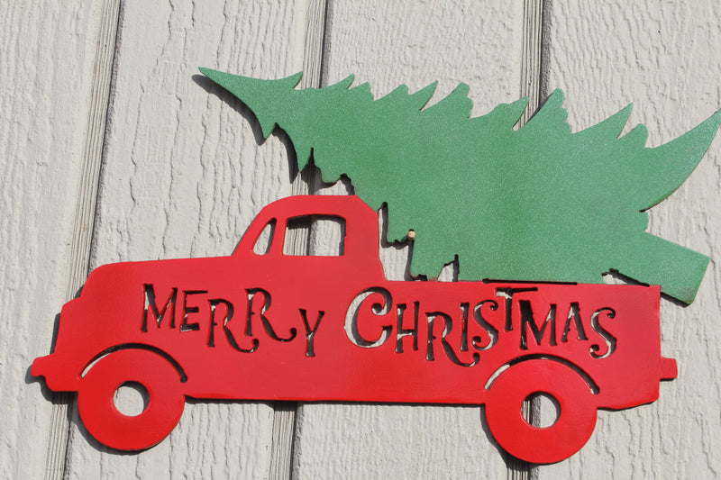 Christmas Tree Truck Metal Wall Art