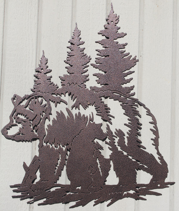 Bear with Bear and Trees Scene Metal Wall Art