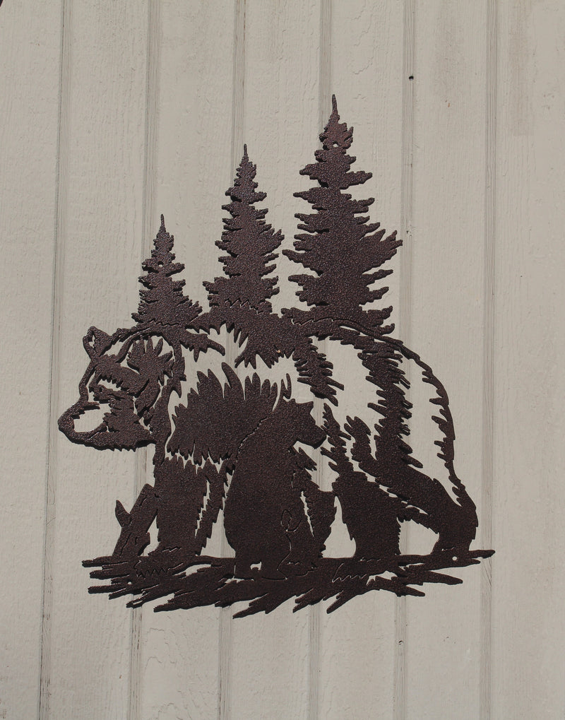 Bear with Bear and Trees Scene Metal Wall Art