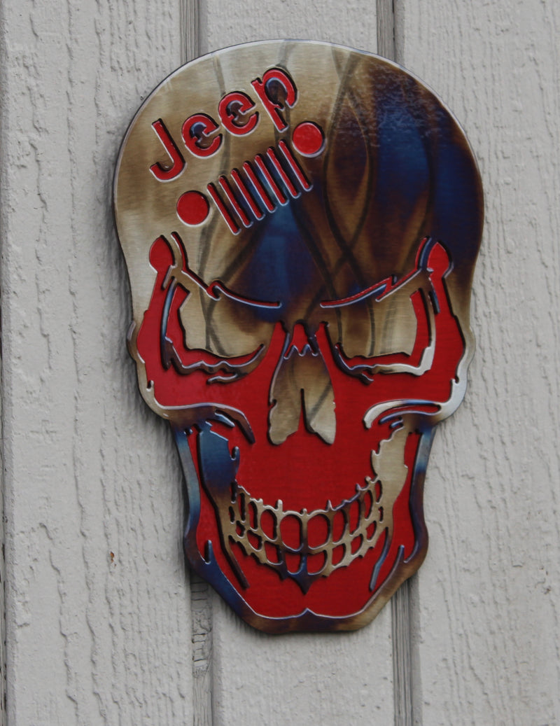 Skull with Jeep Logo Metal Wall Art