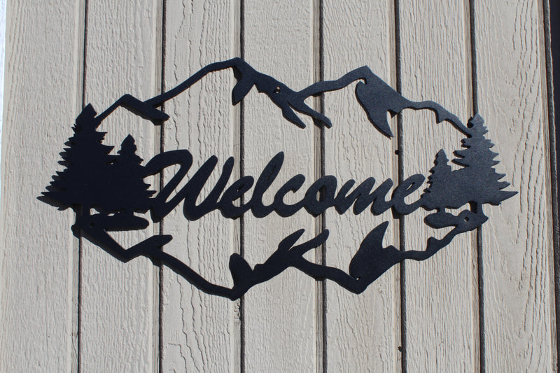 Mountains Welcome Sign Metal Wall Art