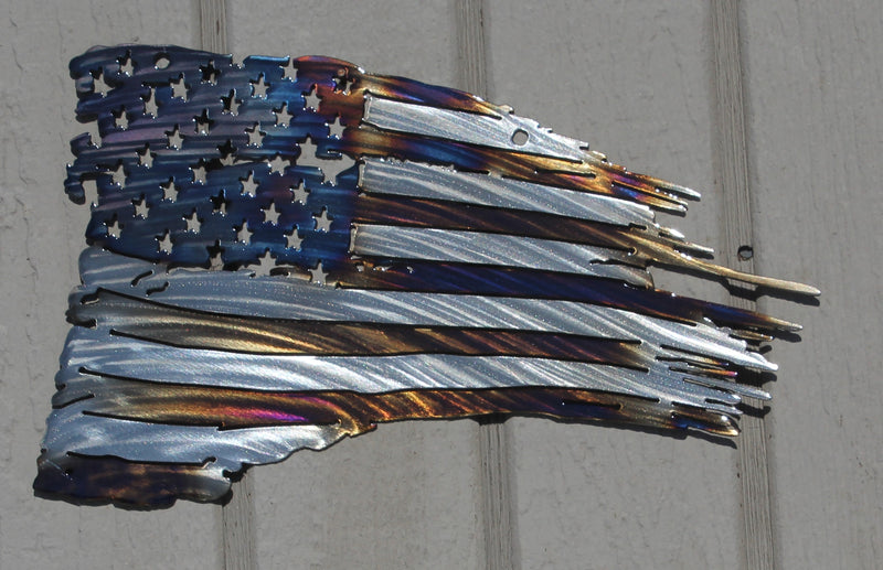 Tattered American Flag Metal Wall Art Heat Treated