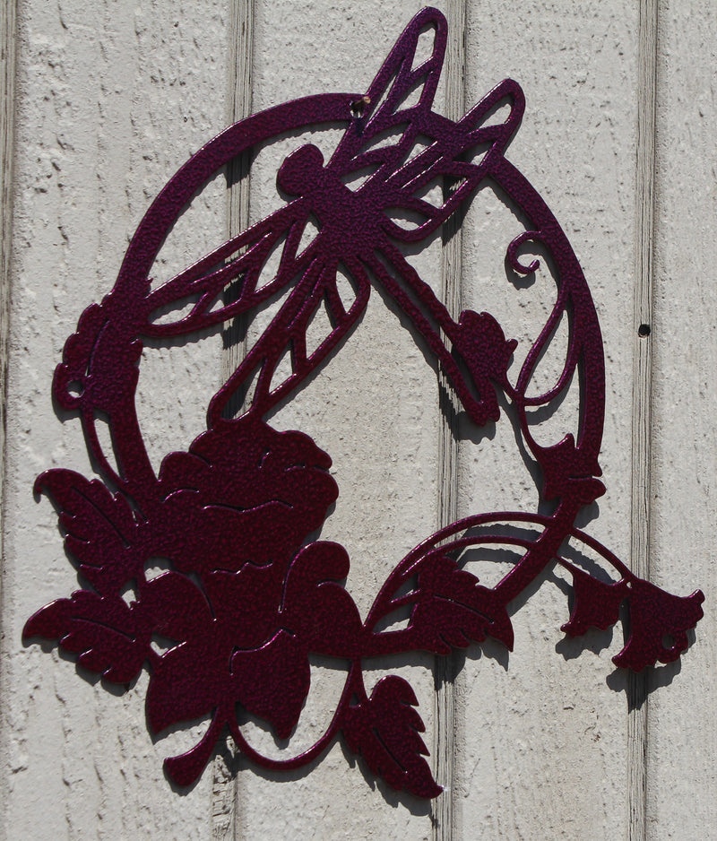 Dragonfly and Flowers Metal Wall Art