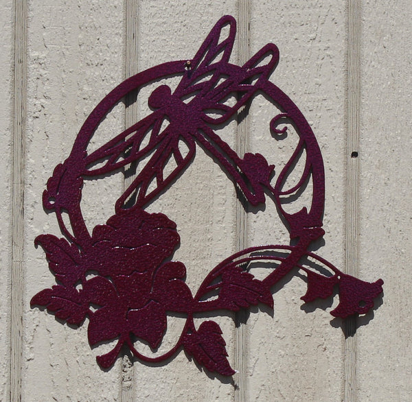 Dragonfly and Flowers Metal Wall Art